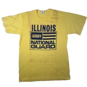 VTG Illinois Army National Guard T-Shirt Mens L Single Stitch Yellow USA STAINED